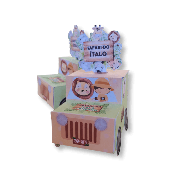 Caixinha personalizada Jeep para festa infantil com acabamento premium — Isa Criativa - Tema Safari