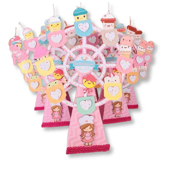 Caixinha personalizada Roda Gigante para festa infantil com acabamento premium — Isa Criativa - Tema Confeitaria